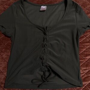 Women’s Black Short Sleeve Scoop Neck Tie-Front Top